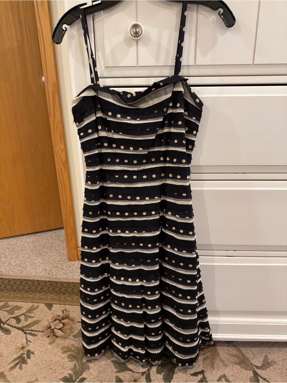 BCBGMaxAzria Black and Cream Polka Dot Stripe Midi Dress